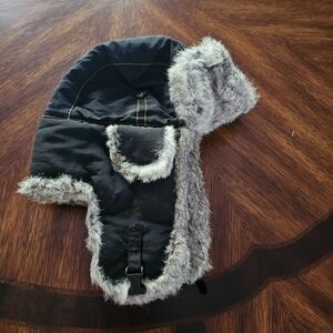 Mad Bomber Black and Gray Fur-Lined Aviator Hat